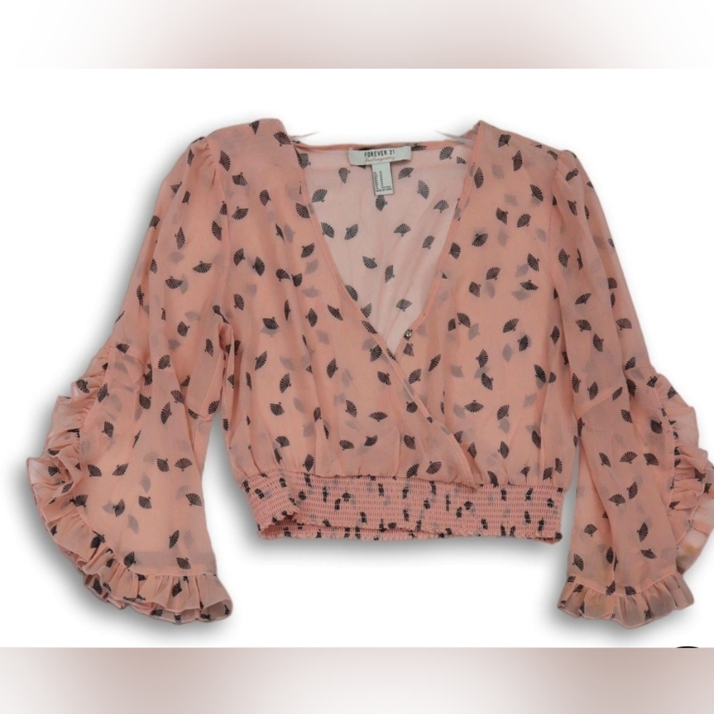 Forever 21  Women's Pink Wrap Ruffled Sleeve, Cropped, Size Medium